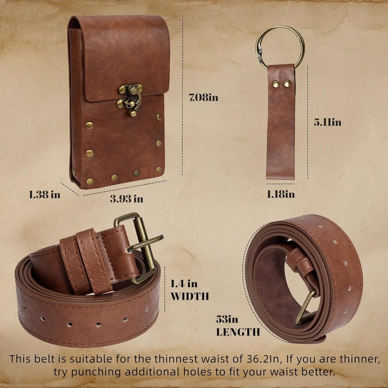 bcehyaa Store Renaissance Belt Pouch Medieval Viking Pirate Leather Bag Potion Bottle Set Skirt Hike Halloween Cosplay Costume Accessorie (1Pouch-Brown, Belt Pouch) - Image 4